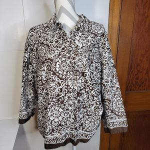 Womens Liz & CO. Brown and white 100% Cotton 3/4 Sleeve Size 2X